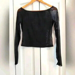 Punkrave Black Araneidae Spider Web Sheer Long Sleeve Stretchy Cropped Top | M/L